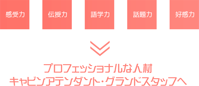 感動力、伝授力、語学力、話題力、交換力 プロフェッショナルな人材キャビンアテンダント・グランドスタッフへ